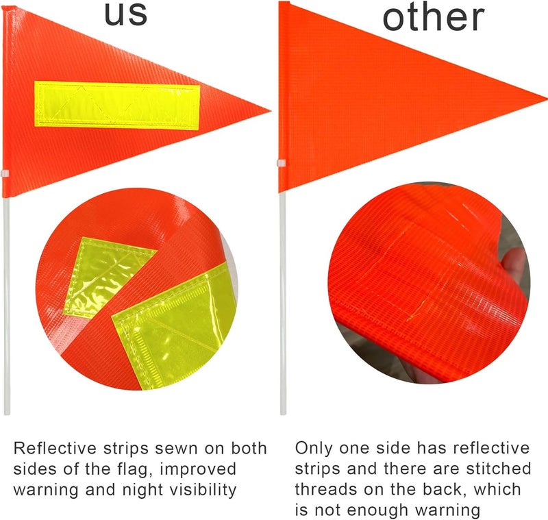 Uelfbaby 2Pcs Bike Safety Flag With Reflective Stripe - 6 Ft Heavy Duty Fiberglass Pole, Polyester Full Color Tear-Resistant Waterproof Orange Double-Sided Reflective Flag - Image 4